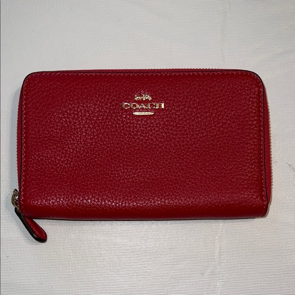 Coach Cherry Red Pebbled Leather Wallet - Picture 1 of 5